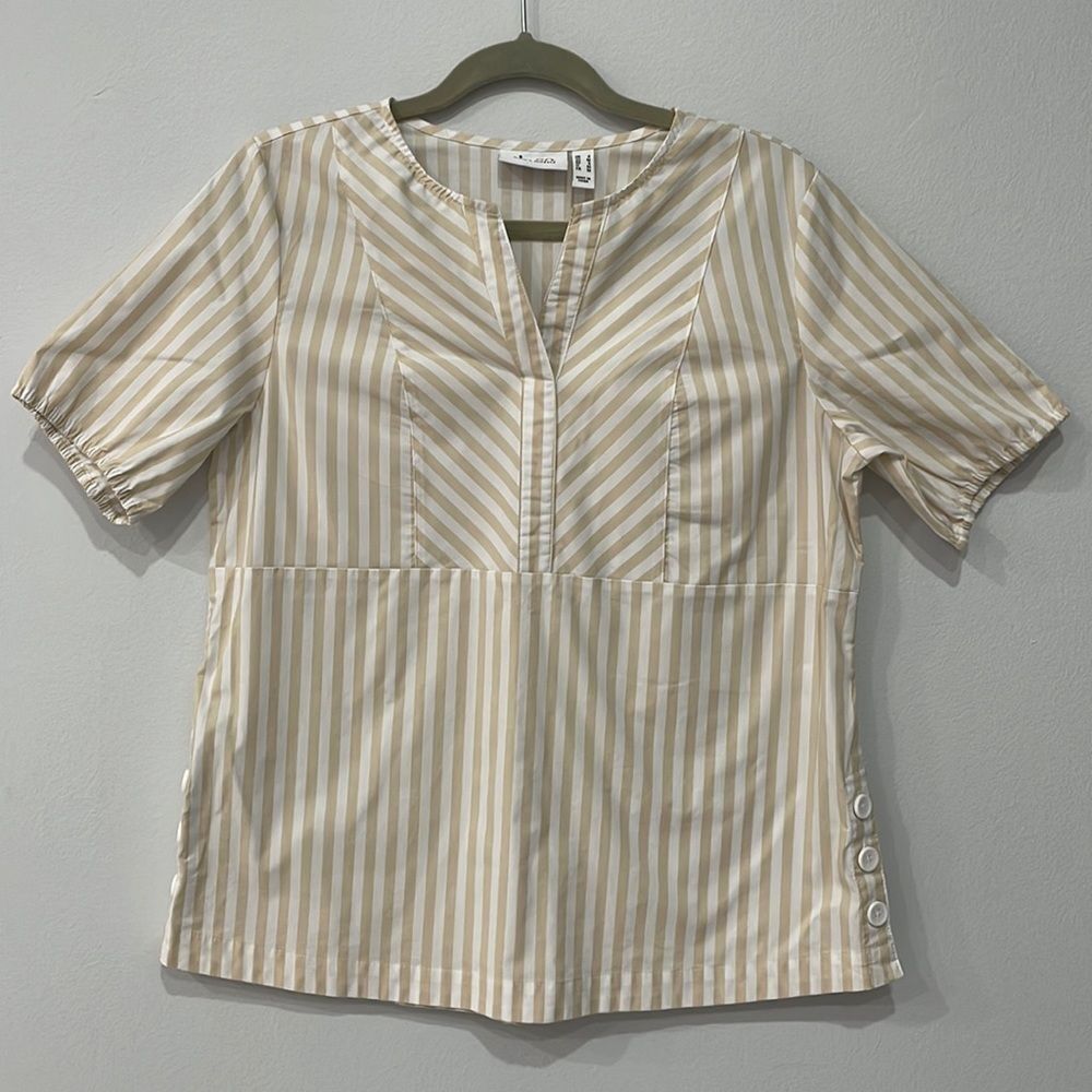 Denim & Co. Short-Sleeve Blouse Top Women's Size Small Color Taupe